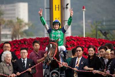 Shatin, Hong Kong, Longines, Mile, Race, Horse, Jockey, Celebration, 2013, Sports, Track, Glorious Days, Winner, Winning, Douglas Whyte, China, Asia, 