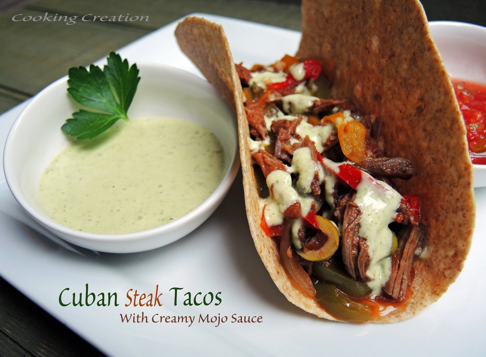 Cooking Creation SlowCooker Cuban Steak Tacos with Mojo Cream Sauce