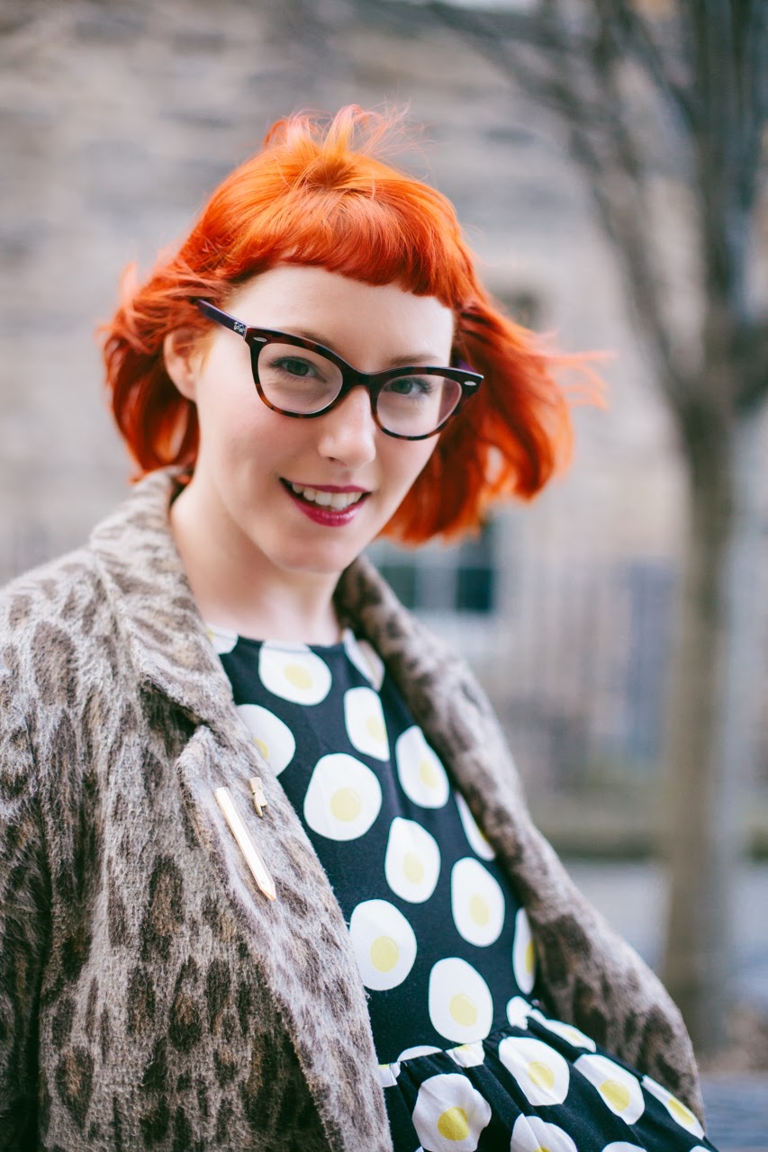 Helen Mint and Chillies Edinburgh Blogger, Scottish Blogger, Mint and Chillies, Ginger, Red Head, cat eye glasses, The Whitepepper egg dress, leopard print