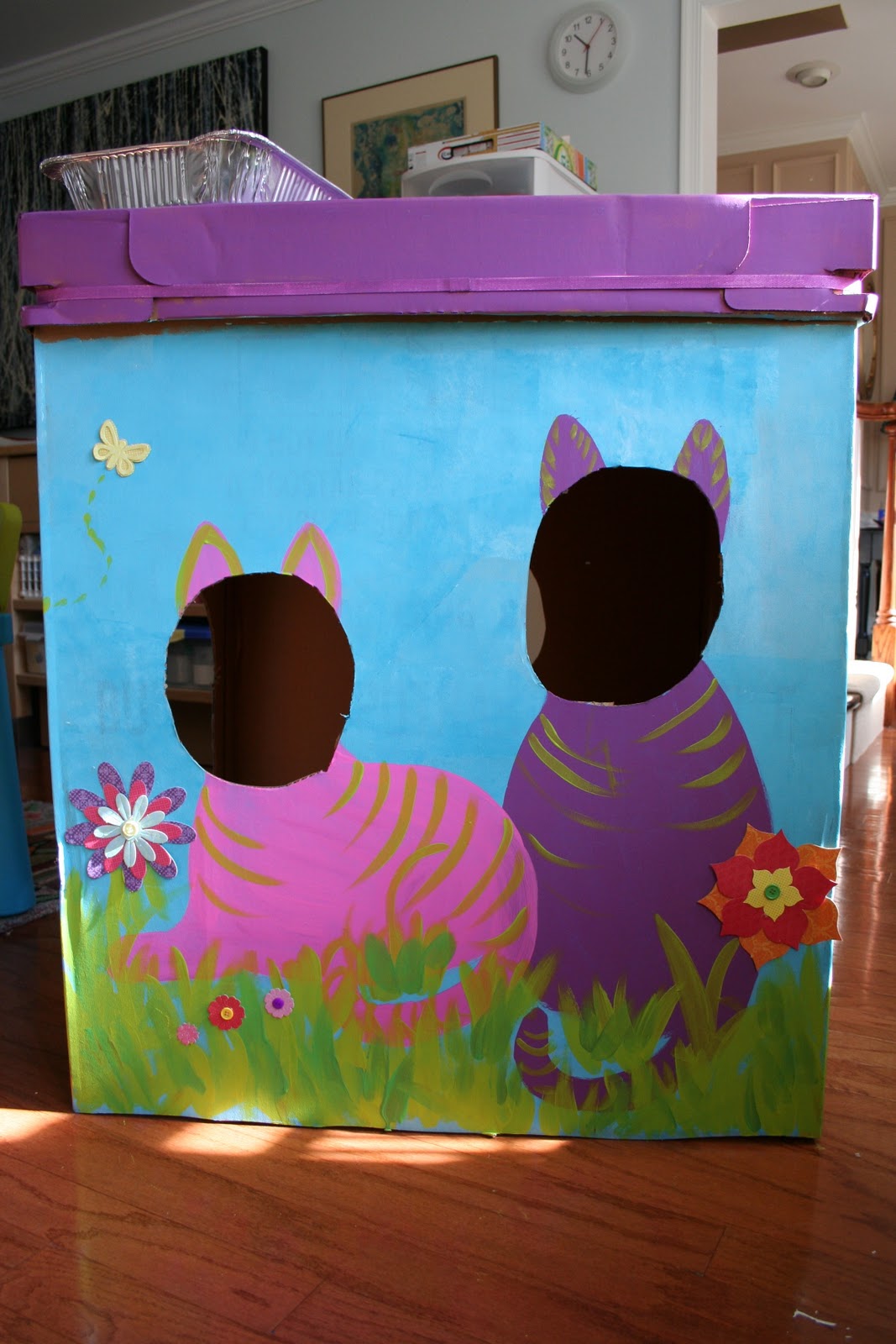 Pink and Green Mama * The Cardboard Box Cat Fort