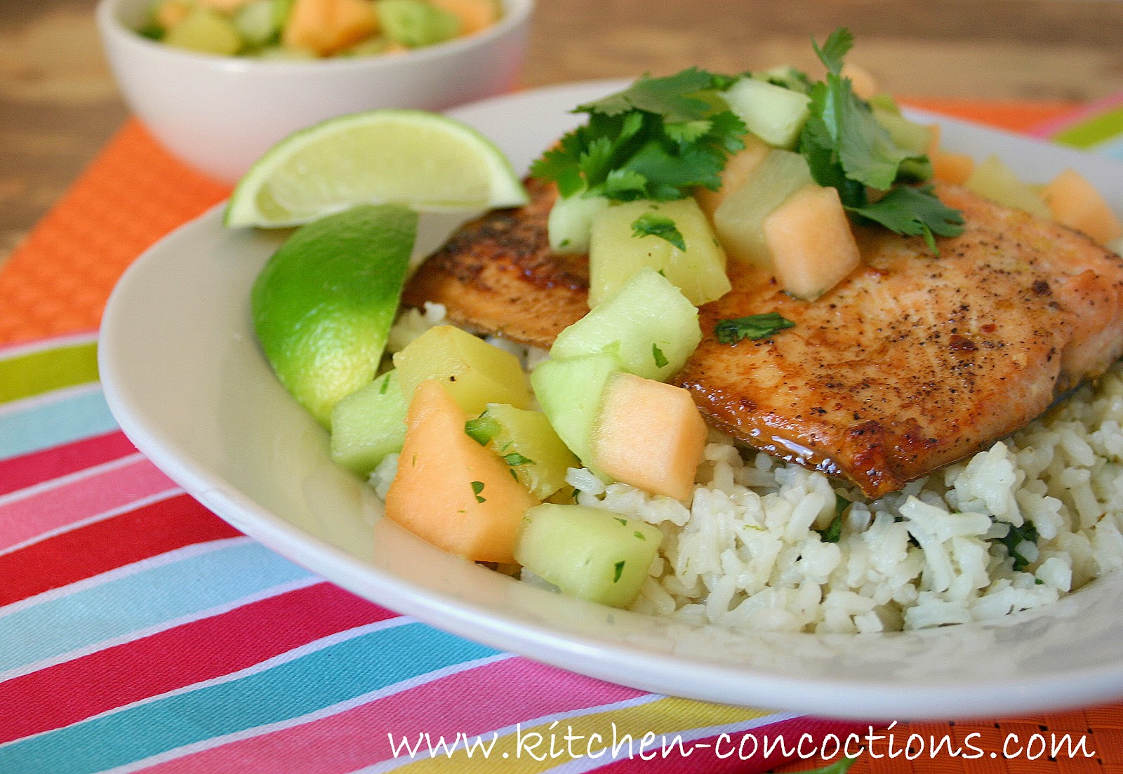 Salmon with Melon Salsa Kitchen Concoctions