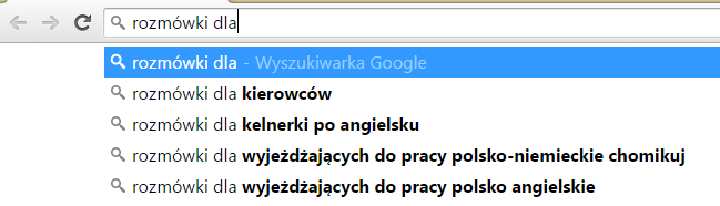 Wyniki wyszukiwania hasła "Rozmówki dla..." w wyszukiwarce Google
