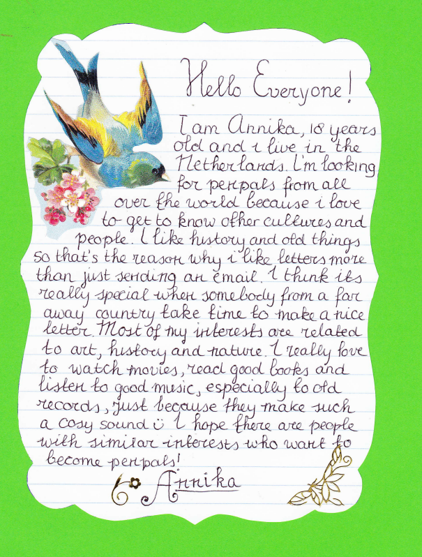 A Flood of Memories: Pen pal call #2: Annika