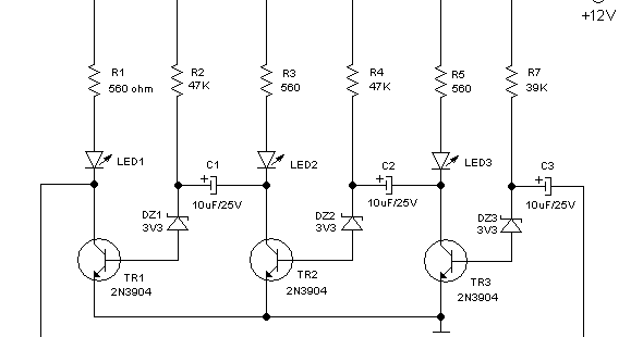 Skema Rangkaian Running LED Sederhana 3 Transistor - Masputz.com