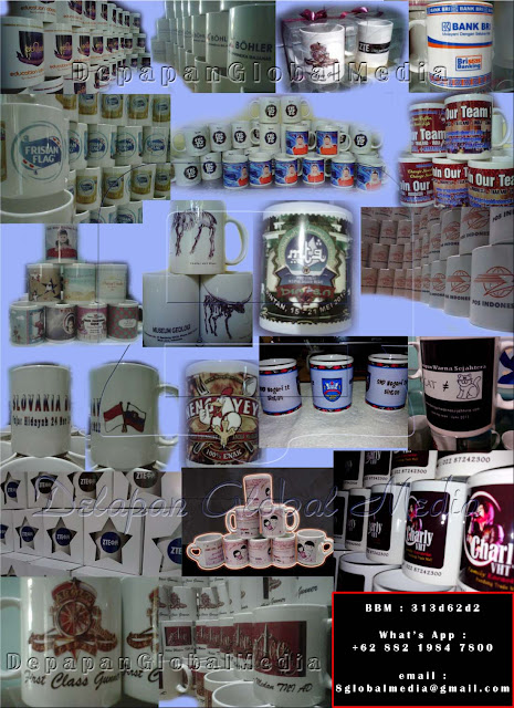 Souvenir Cetak Mug Sablon Promosi Harga Murah Eceran dan Grosir Desain Custom Sendiri Mug+Sablon+Promosi