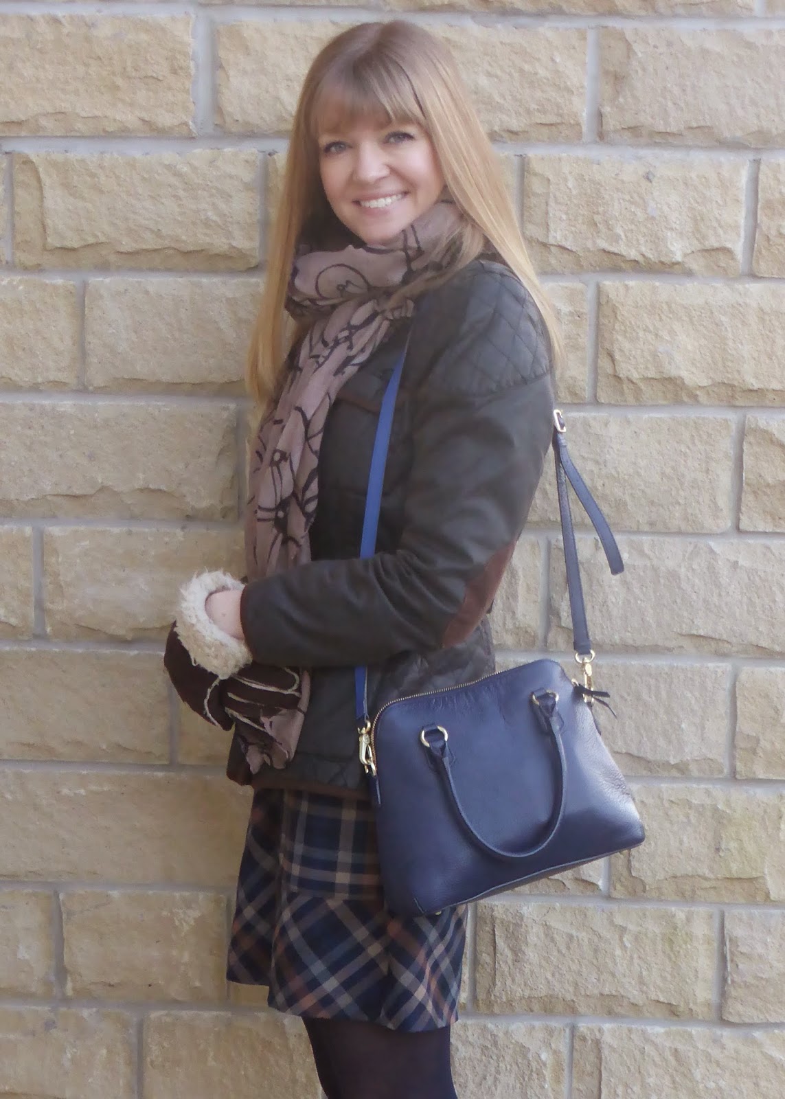 Outfit: Plaid Dress, Tan Leather Brogues and the Navy Boden Westminster Bag  - What Lizzy Loves