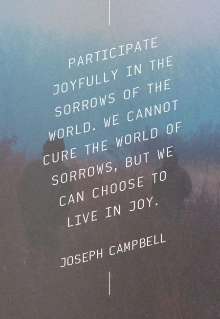 Participate joyfully in the sorrows of the world. We cannot cure the world of sorrows, but we can choose to live in joy. - Joseph Campbell