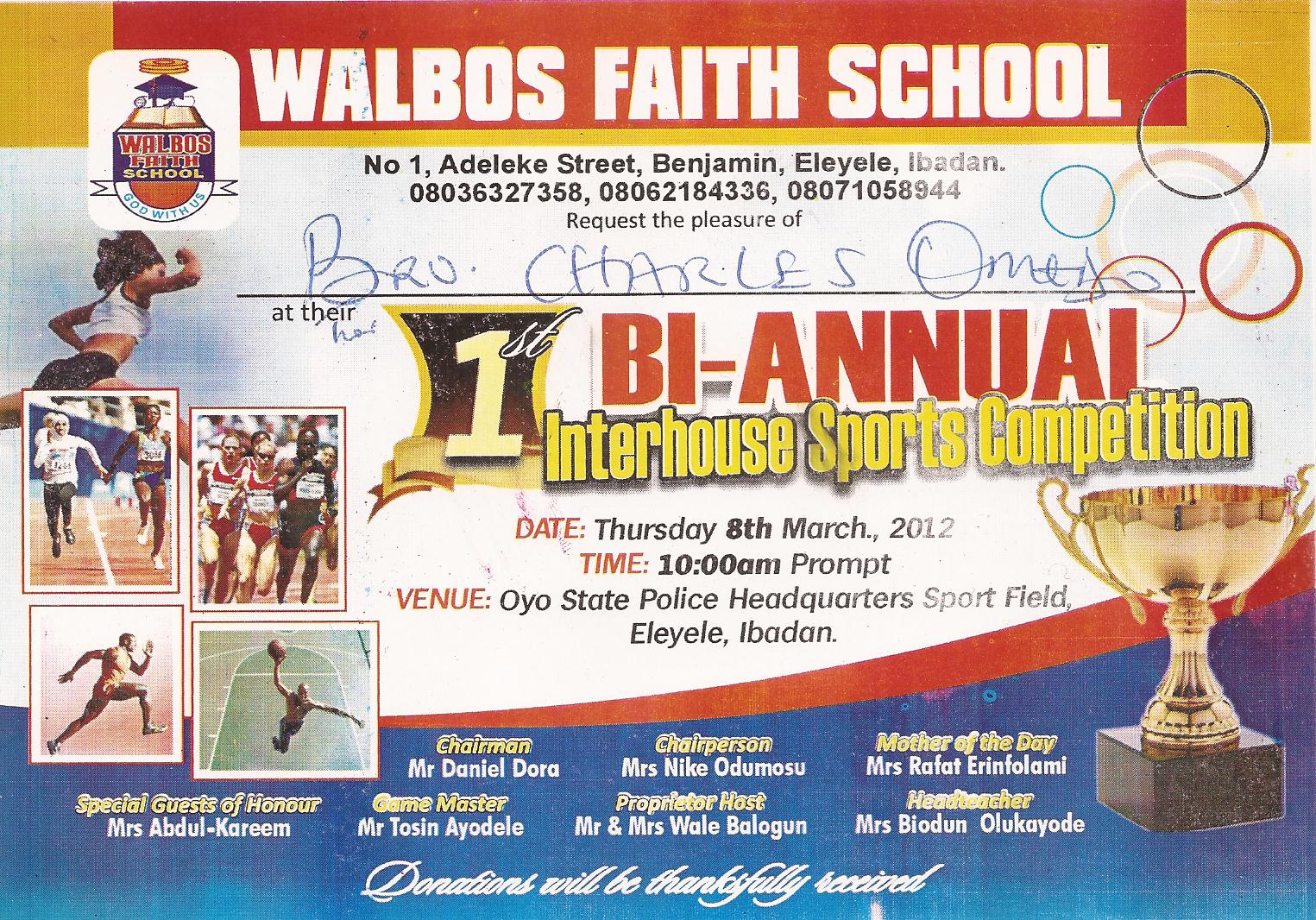 WALBOS FAITH SCHOOL OUR 1ST BIANNUAL INTERHOUSE SPORTS COMPETITION