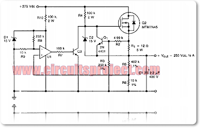High Voltage Regulated with Foldback Current Limiting Circuit Diagram