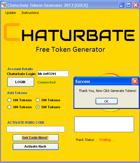 how to get chaturbate token generator activation codes
