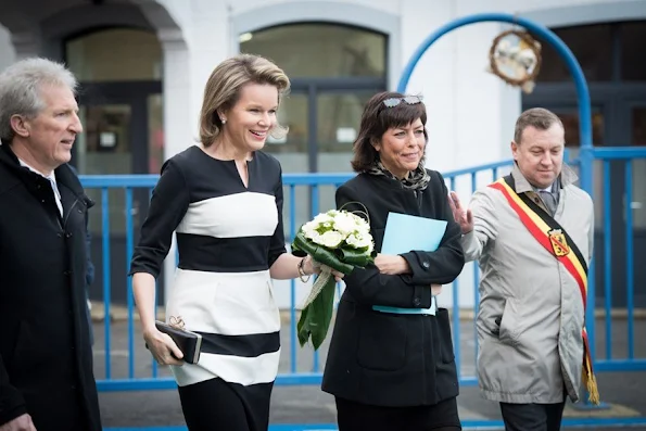 Queen Mathilde of Belgium, Federation Wallonia - Brussels Minister of Compulsory Education, School Buildings, Childhood and Culture, Joelle Milquet and Namur province governor Denis Mathen visited the Saint-Joseph school in Couvin