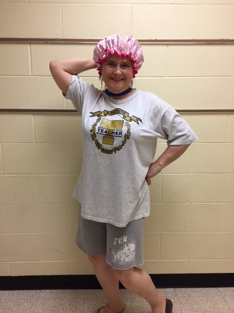 Teacher is ready for the dunk tank at Super Kids' Day