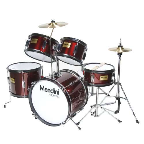 Mendini MJDS-5-WR Complete 16-Inch 5-Piece Wine Red Junior Drum Set with Cymbals, Drumsticks and Adjustable Throne