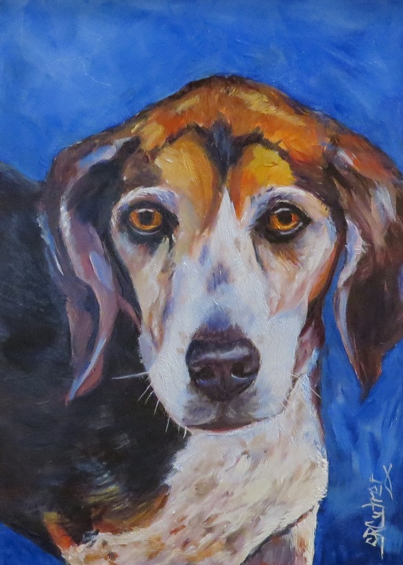 Bandit, dog portrait, commissioned original oil painting
