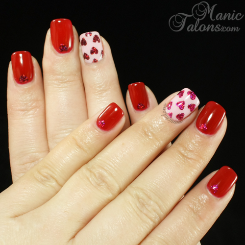Valentine's Day Nails with Pink Gellac and ArtsyFartsy Crafts Glitter Hearts