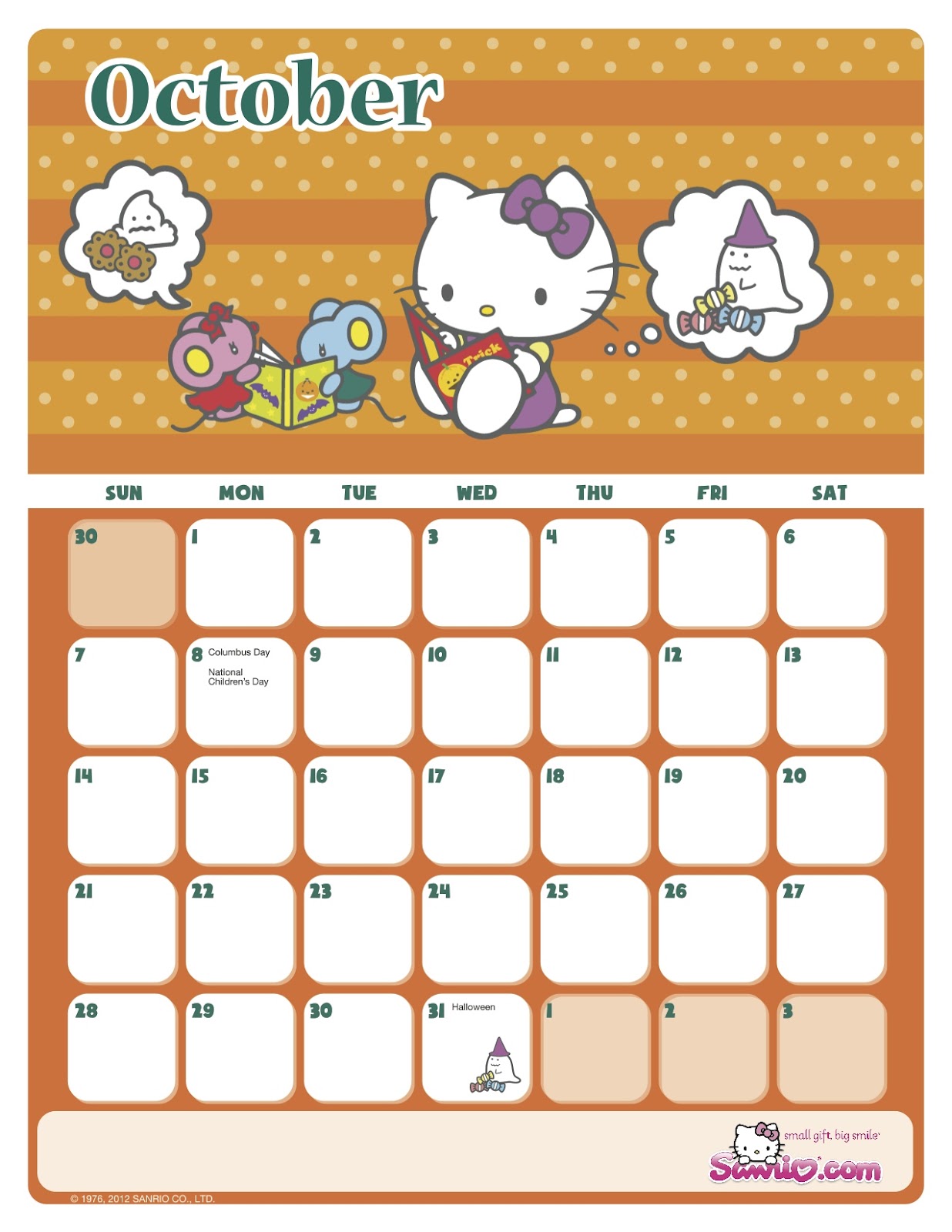 Sanrio October Calendar Printable Calendar 2023