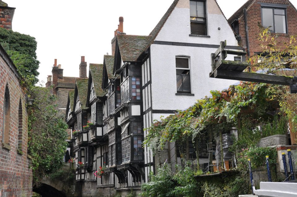 The Old Weavers' House, Canterbury seen from water, Kent, UK The Old Weavers' House, Canterbury seen from water, Kent, UK