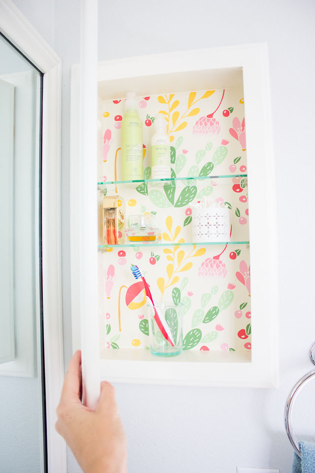 Makeover a medicine cabinet with peel and stick wallpaper! Makeover a medicine cabinet with peel and stick wallpaper!