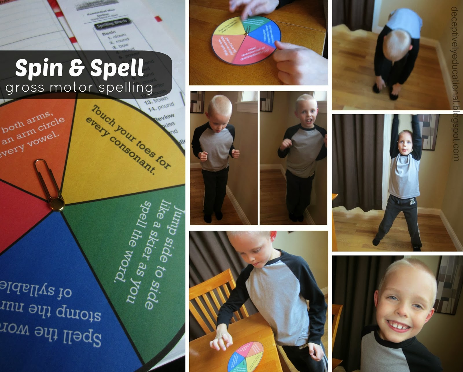 Relentlessly Fun, Deceptively Educational Spin & Spell {Gross Motor
