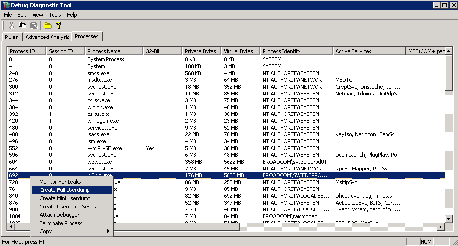 How to take memory dump of windows process menually
