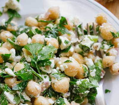 chickpeas. garbanzo beans, salad, feta, parsley, spring, brunch, side dish, lunch, recipe