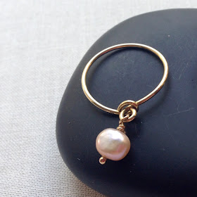 wire wrap stacking ring with pearl - works with any beads. Use up your stash.  Free DIY instructions.
