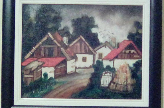 selo-umetnička slika ulje na platnu Jasmina miletić đorđević slikar ikonopisac niš