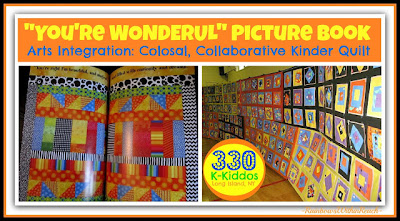 photo of: "You're Wonderful" Kindergarten Collaborative Quilt Mural on Author-Illustrator School Visit