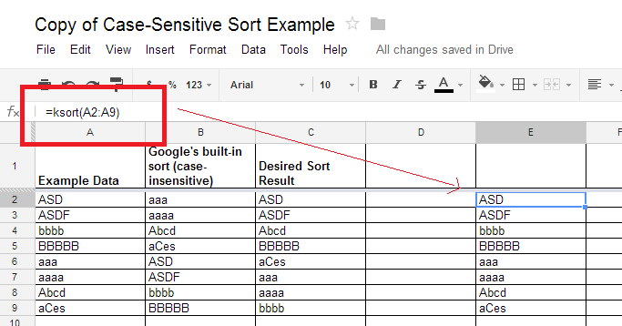 iGoogleDrive: Google Spreadsheet sort in case-sensitive ascending order