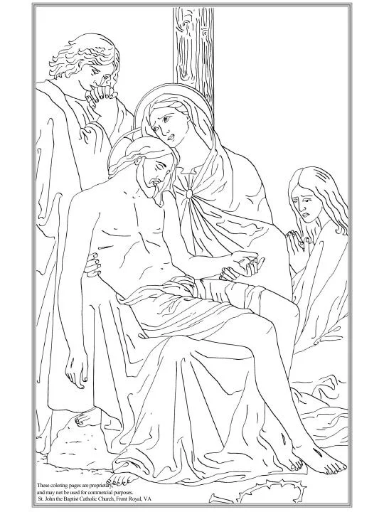 María recibe a Jesús bajado de la Cruz colorear