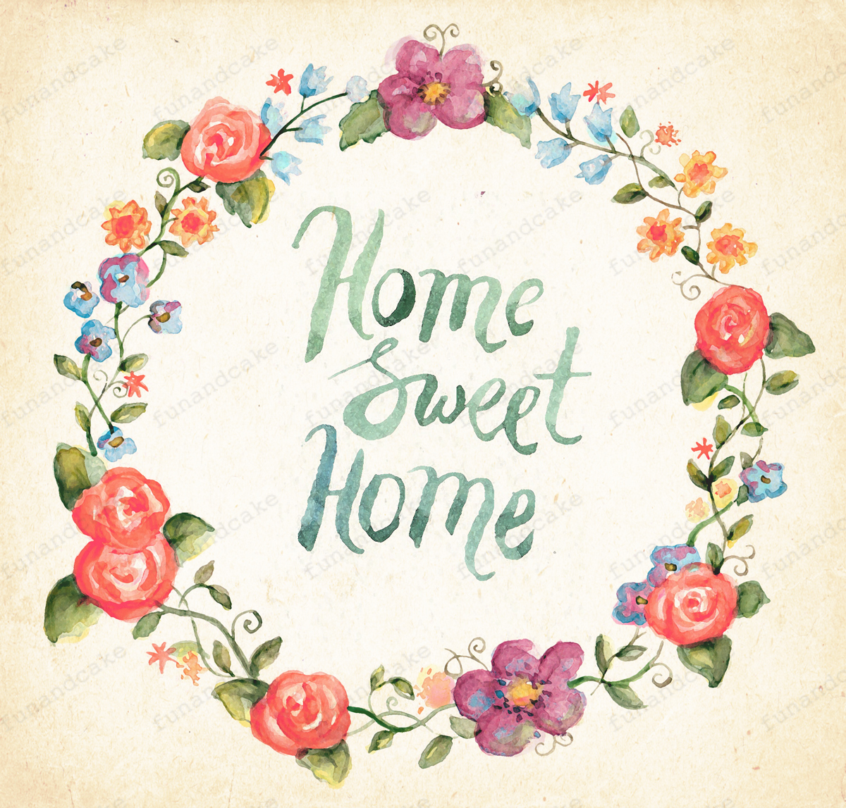 Fun and cake Handmade Watercolor Card Home Sweet Home
