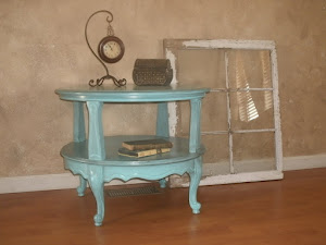 Pottery barn style glazed turquoise table