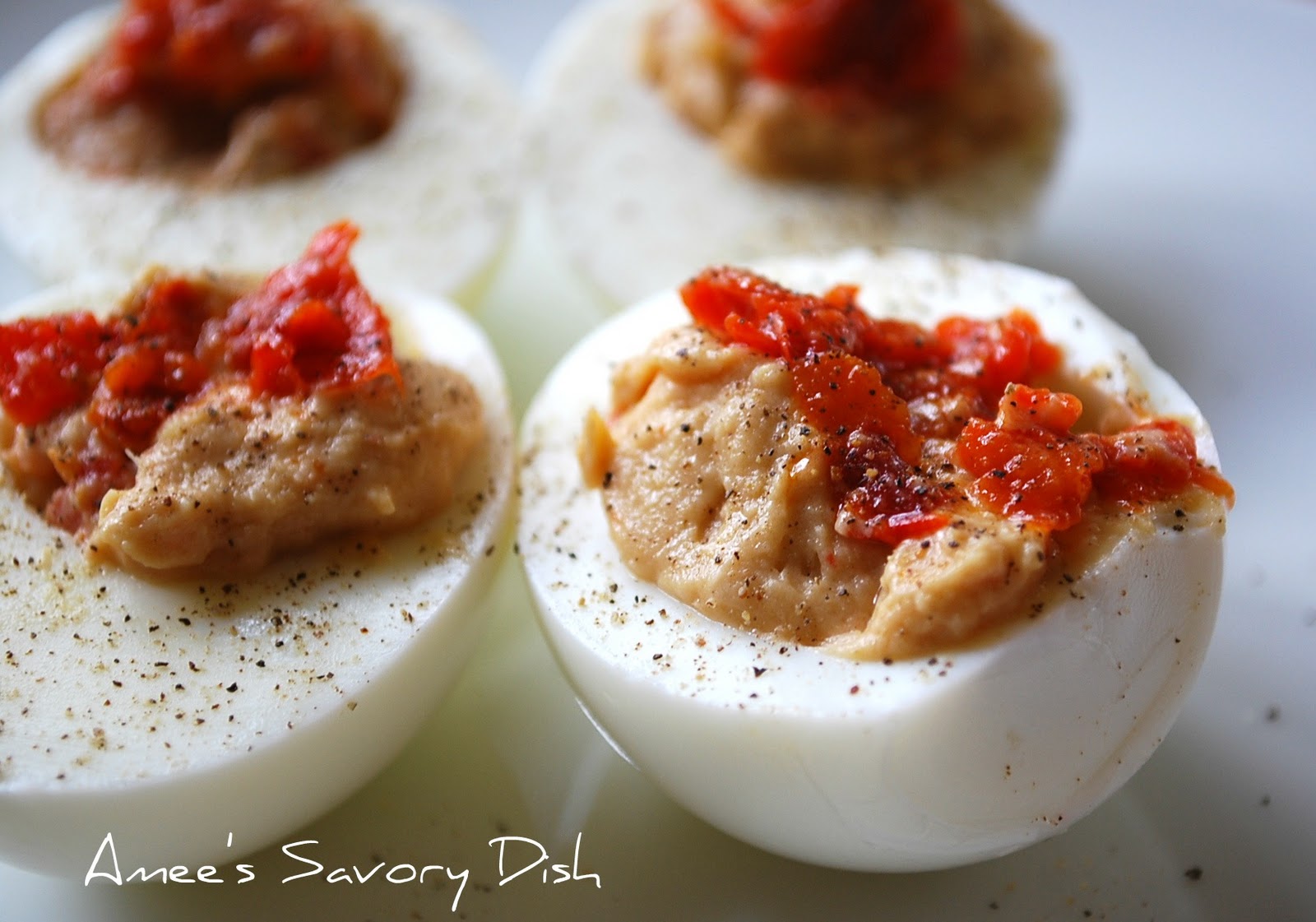 A great snack...Hummus stuffed egg whites Amee's Savory Dish