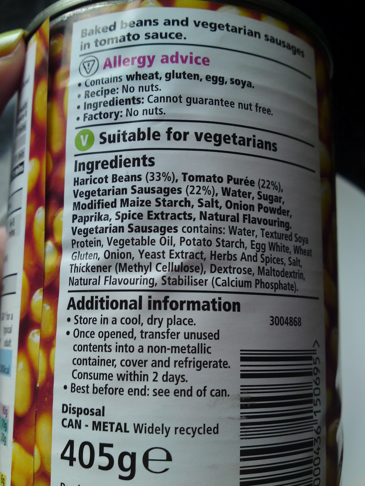 Lactose Free UK Tesco Baked Beans & Vegetarian Sausages