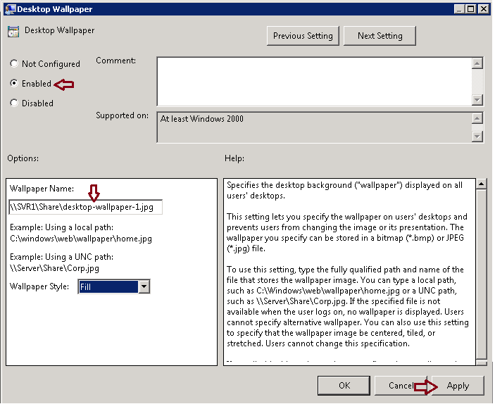 How to apply desktop wallpaper using Group Policy