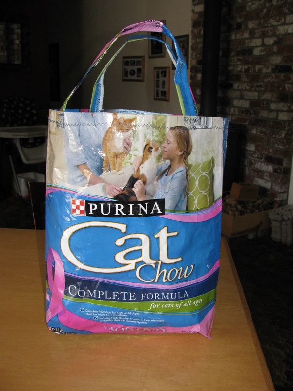 Mostly Musing Reusable Grocery Bag Tutorial using a cat food bag