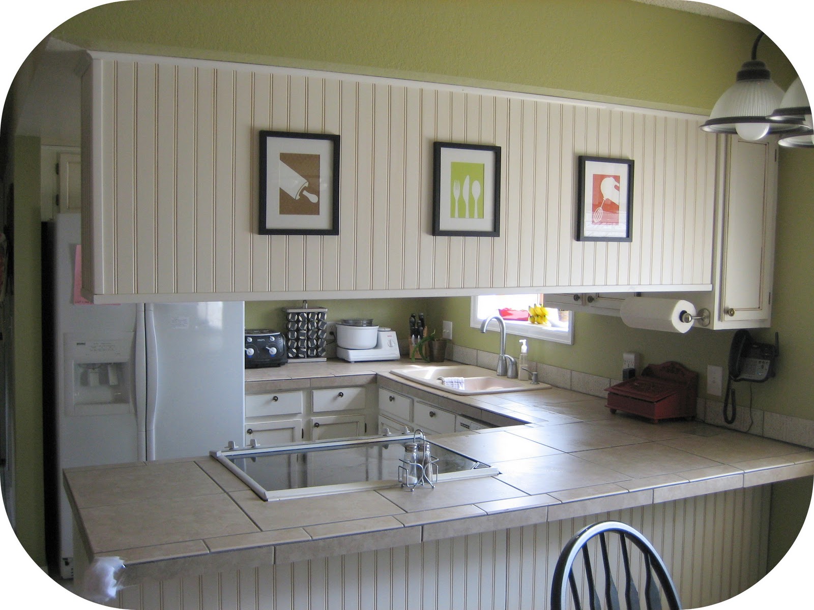 White beadboard kitchen cabinets Art Prints for Kitchen Cabinets