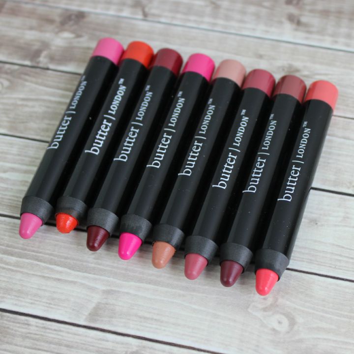 Butter London Bloody Brilliant Lip Crayon Collection swatch swatches