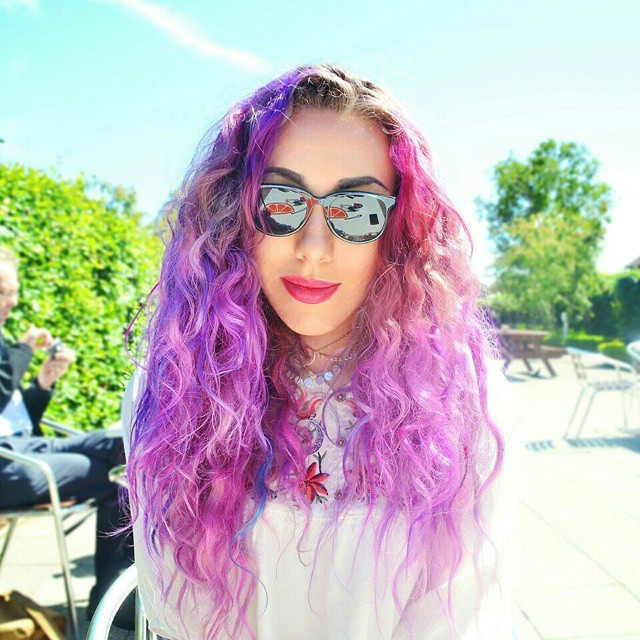 Curly Purple Hair on Fashion Blogger