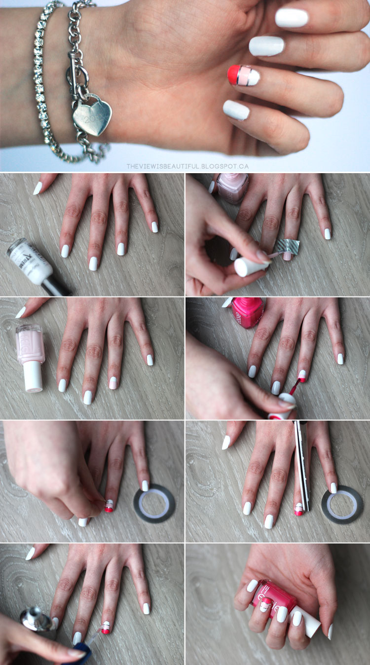 Valentine's Gradient Colour Blocked Nails | via theviewisbeautiful.blogspot.ca