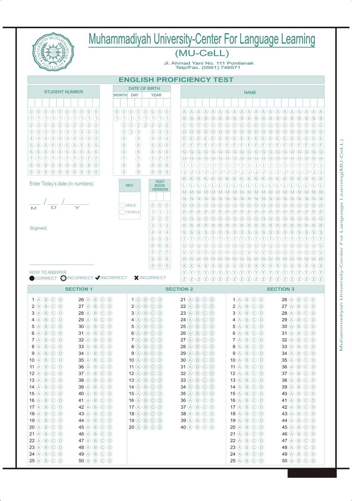 SCANNER LEMBAR JAWABAN KOMPUTE   R: Contoh LJK Toefl