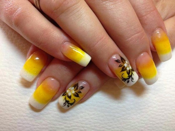 cool yellow acrylic nail design