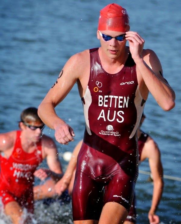 Male Athletes World Triathlon Australian triatlete Sam Betten the end of the swim session at