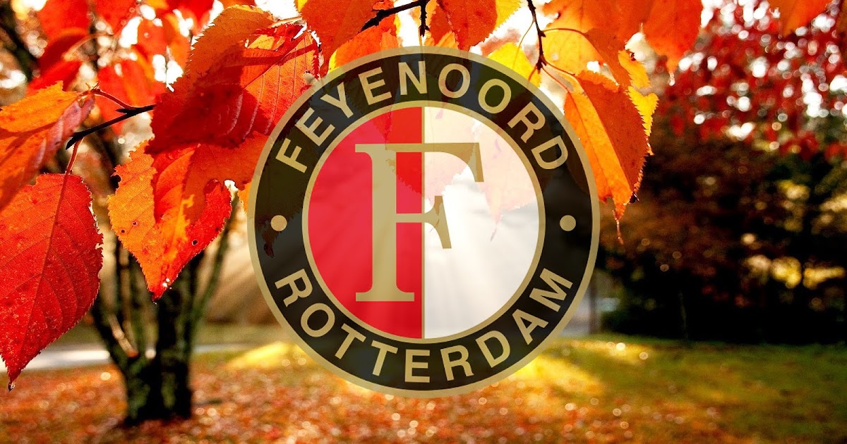 Leuke Feyenoord achtergrond met logo en herfstbladeren | Bureaublad