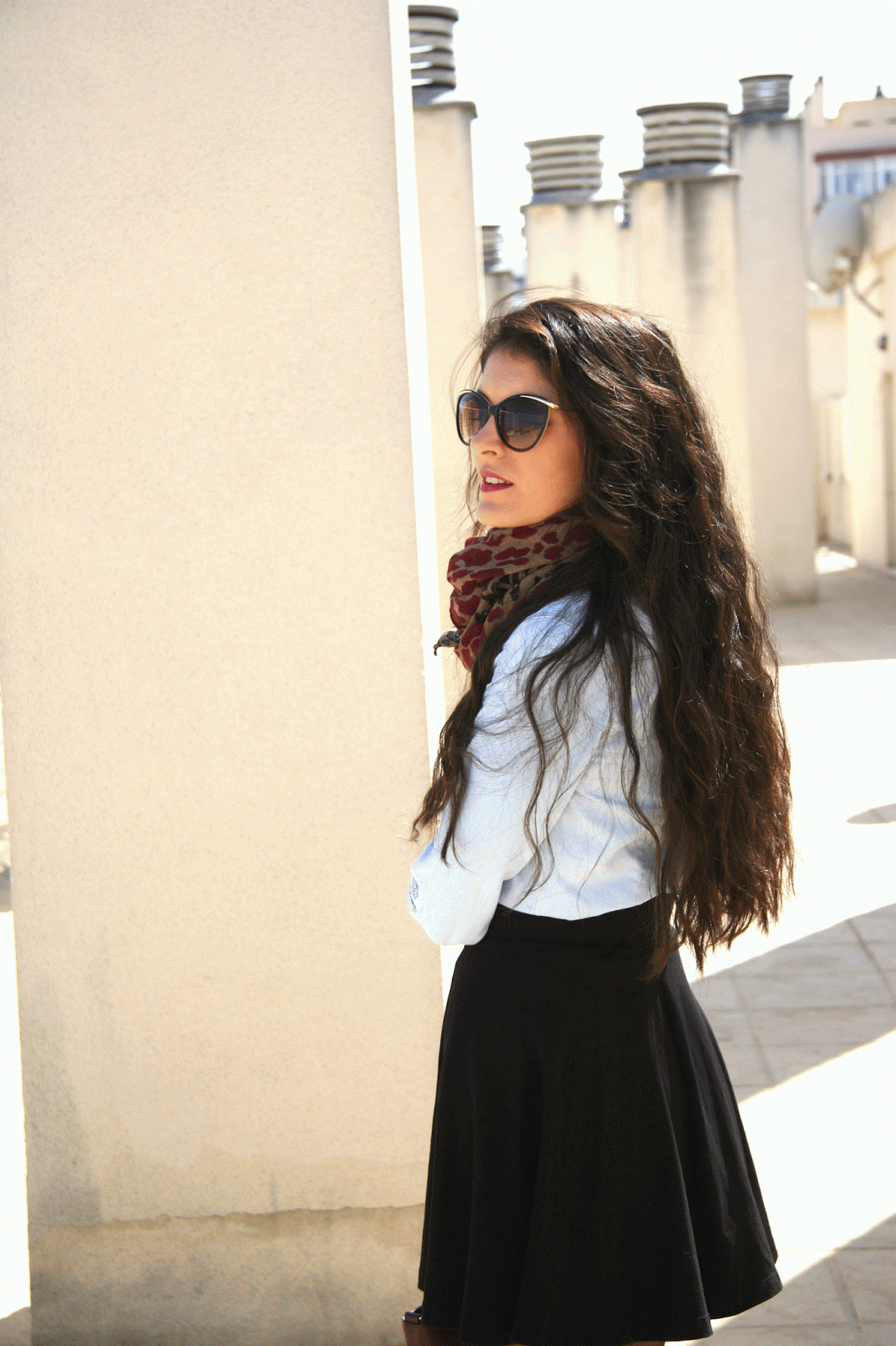 MMModa. Blog de moda Málaga y Granada Denim shirt & skater skirt