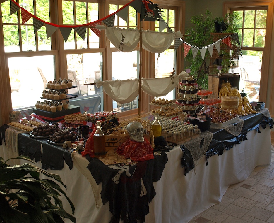 a. party style pirate ship dessert table