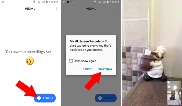 تسجيل مكالمات واتساب فيديو من خلال تطبيق MNML Screen Recorder - بحرية درويد