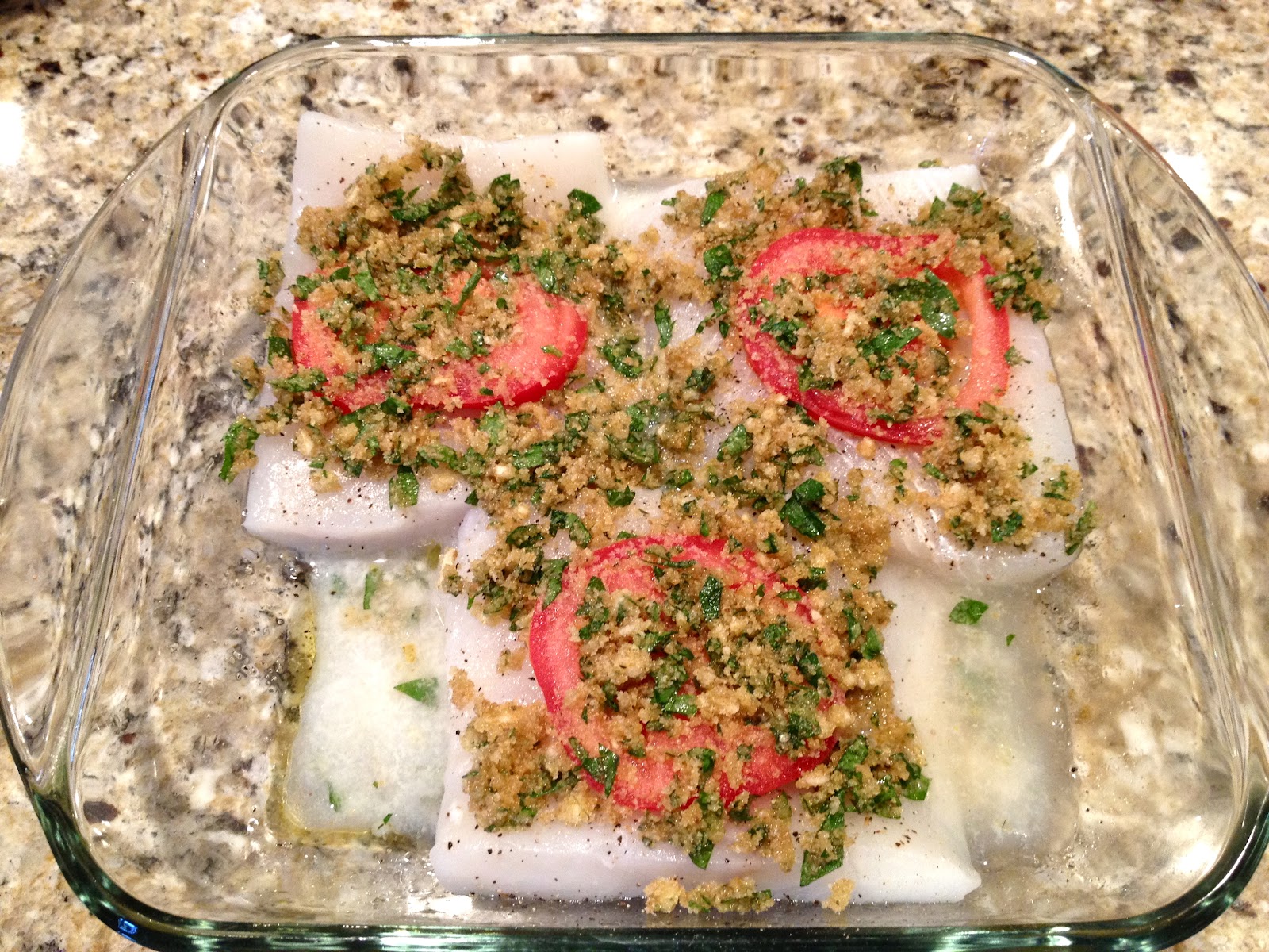 cook a mama Halibut Oreganata, Twice Baked Potatoes, and Italian Mixed