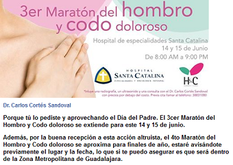 3er Maratón del Hombro y Codo doloroso se extiende para este 14 y 15 de junio
