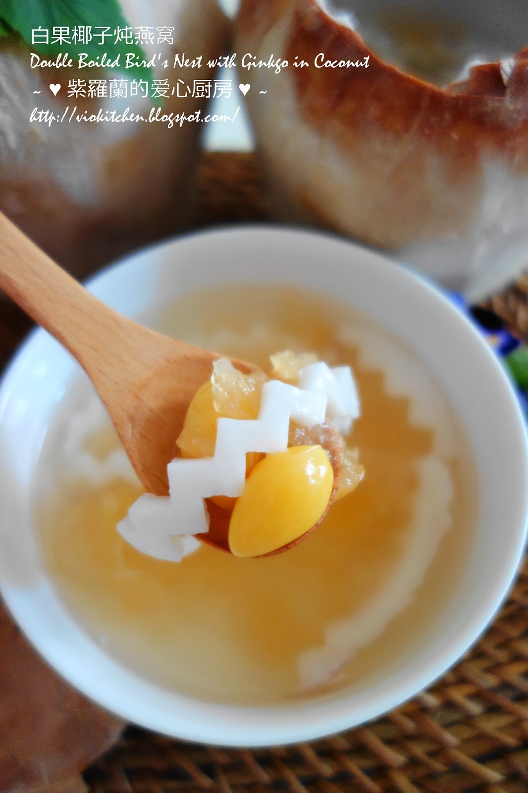 Violet's Kitchen ♥紫羅蘭的爱心厨房♥ 白果椰子炖燕窝 Double Boiled Bird's Nest with